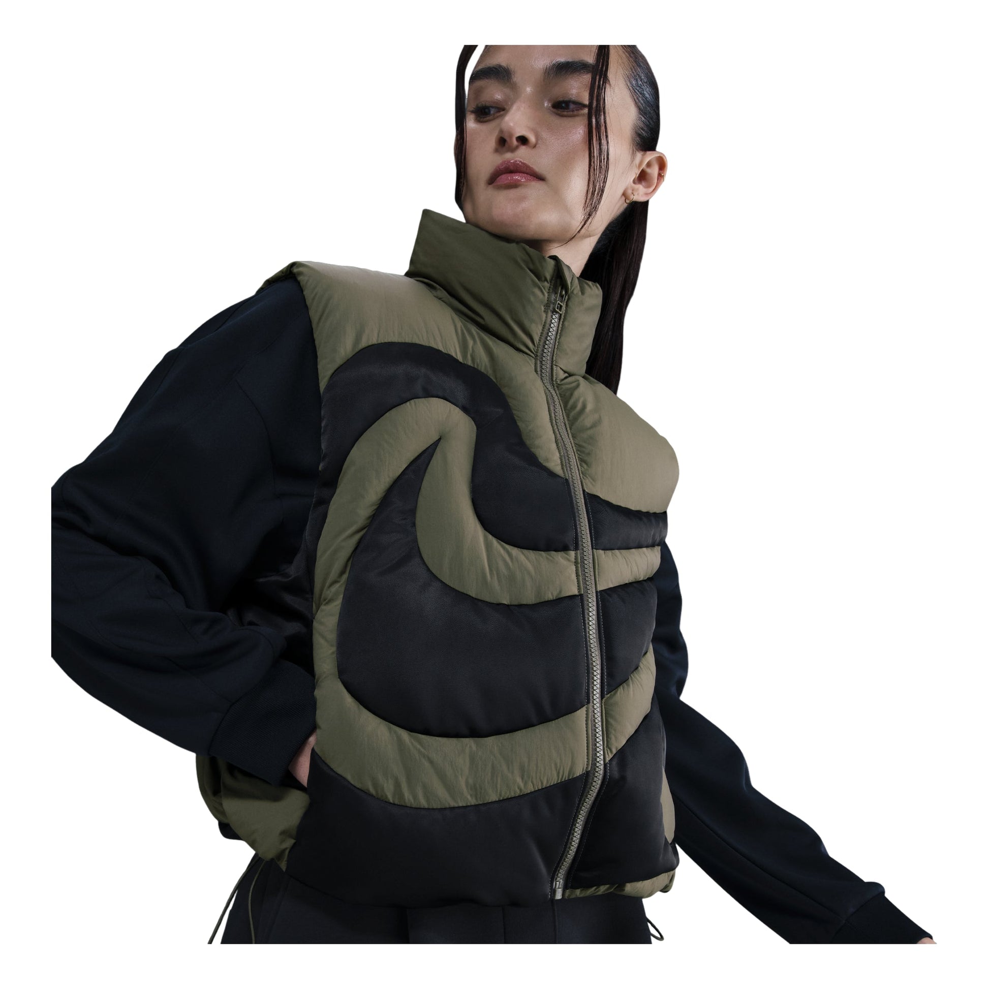 (WMNS) Nike Swoosh Series Oversized Down Vest 'Medium Olive Black' IH3981-222