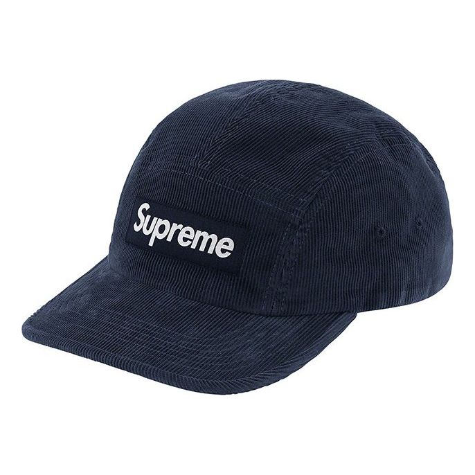 Supreme Fine Wale Corduroy Camp Cap 'Navy White' SUP-SS21-555