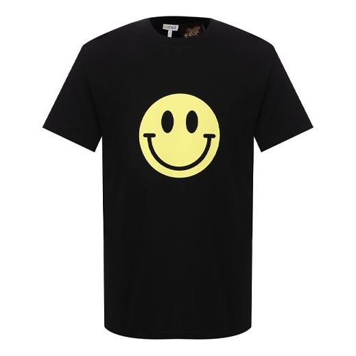 Men's LOEWE Chest Yellow Smiling Face Short Sleeve Black H616341X87-1100