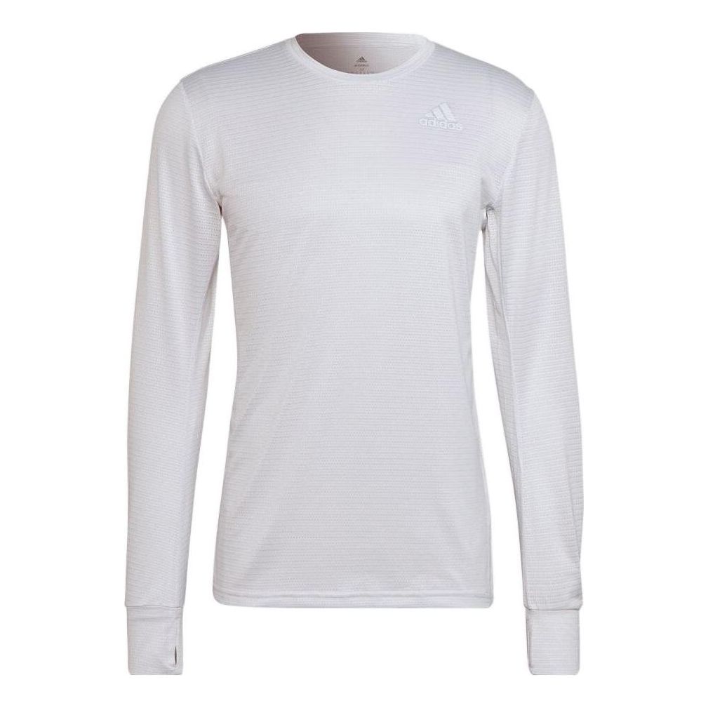 Men's adidas Solid Color Logo Round Neck Long Sleeves White T-Shirt HB7456