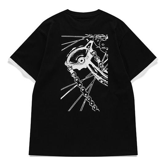 Men's FILA FUSION Back Pattern Printing Loose Sports Round Neck Short Sleeve Black T11M133106F-BK