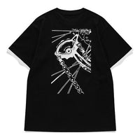 Men's FILA FUSION Back Pattern Printing Loose Sports Round Neck Short Sleeve Black T11M133106F-BK