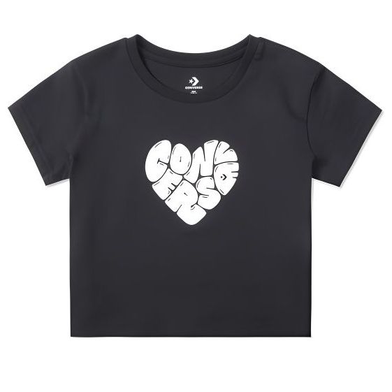 (WMNS) Converse Heart T-Shirt Asia Sizing 'Black' 10026369-A03