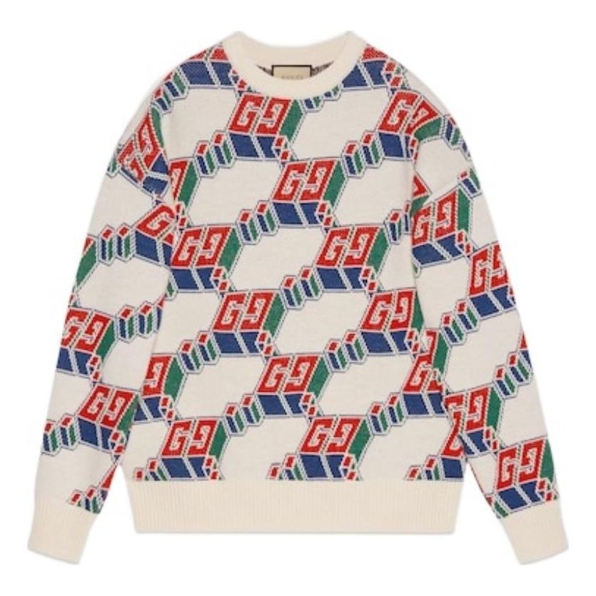 Gucci Square GG And Geometric Wool Sweater 'Ivory Multi-Color' 763415-XKDOV-9275