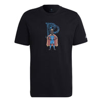 Men's adidas Chest Character Alphabet Cartoon Printing Round Neck Short Sleeve Black T-Shirt HA0907
