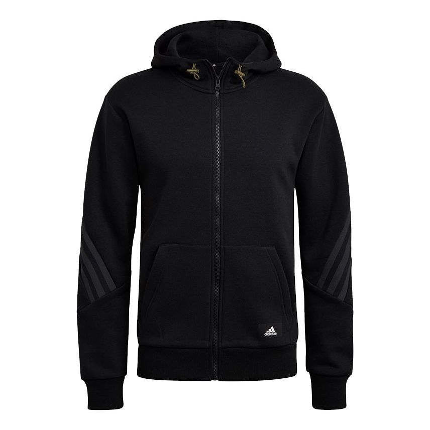 adidas M Fi Wtr Fz Stripe Sports Hooded Jacket Black H44178