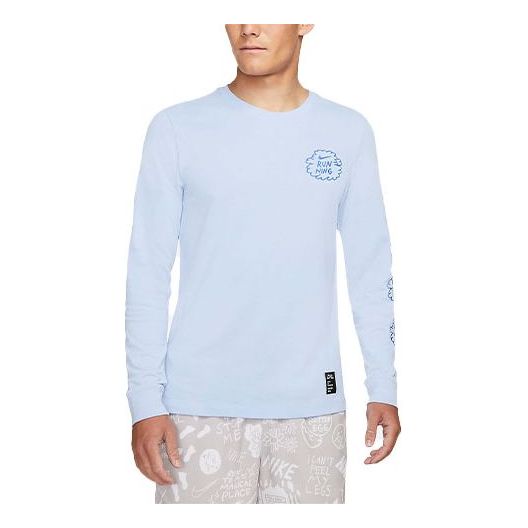 Nike DRI-FIT Printing Round Neck Long Sleeves Blue AO0653-468