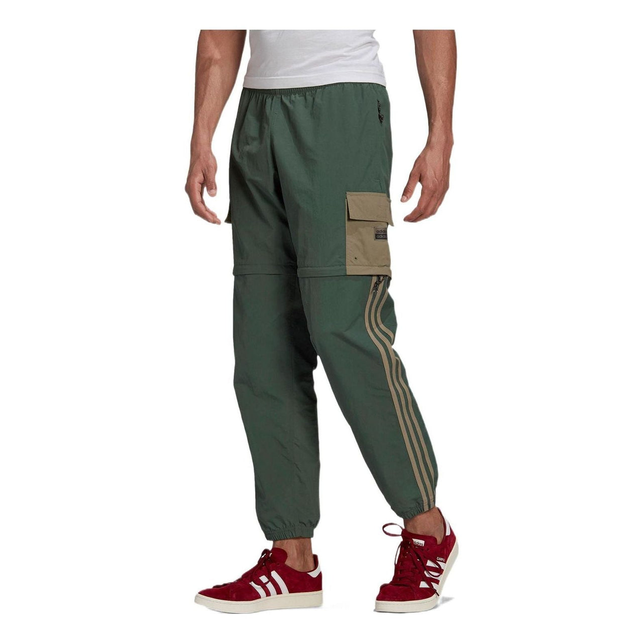 Men's adidas originals Utlty 2in1 Pant Stripe Cargo Bundle Feet Athleisure Casual Sports Long Pants/Trousers Green GN3291