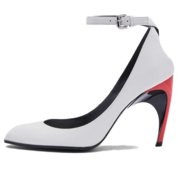 (WMNS) Alexander McQueen Armadillo Ankle Strap Heels 'Black Silver Red' 780679WIEX48740