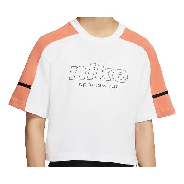 (WMNS) Nike Sportswear Short Sleeve Tops 'White Orange' CU6393-100