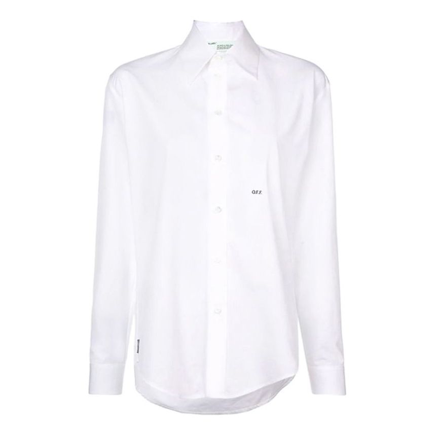 (WMNS) Off-White Loose Logo Embroidered Long Sleeves Shirt White OWGA031F187440520110
