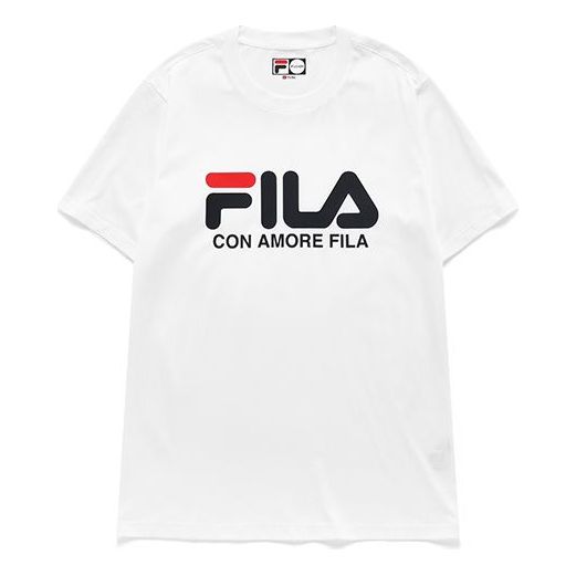 Men's FILA FUSION Logo Printing Casual Round Neck Short Sleeve White T51M829150D-WT