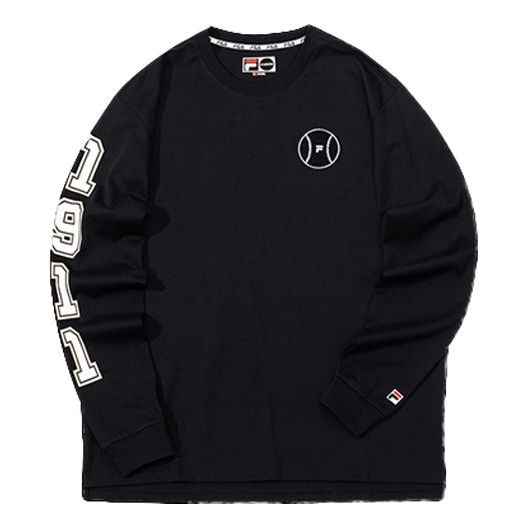 Men's Fila Sports Pure Cotton Loose Long Sleeves Black T-Shirt T11M032216F-BK