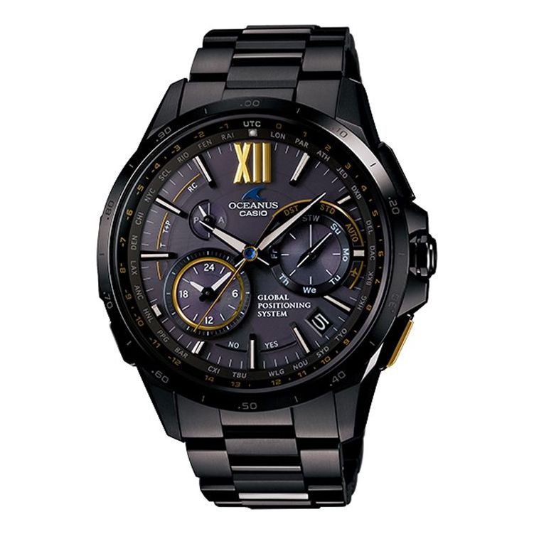 Men's CASIO OCEANUS Series Elegant Navy Blue Business Watch Black Gold OCW-G1000S-1A Mens Black/Gold Analog OCW-G1000S-1A2021
