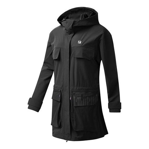 (WMNS) FILA Athletics Contrasting Colors hooded Multiple Pockets Jacket Black A51W031712F-BK