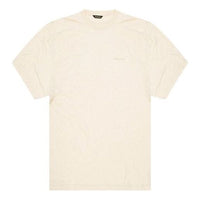 Men's Balenciaga Logo Embroidered Round Neck Short Sleeve Creamy White 641614TJV829757