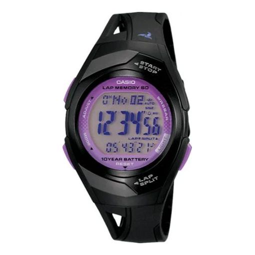 Men's CASIO Sports Gym Resin Strap Black Purple Gym Watch Mens Black/Purple Digital STR-300-1C