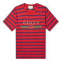 Gucci SS20 Mens Logo Red Blue Stripes Short Sleeve Tee 604177-XJB6W-6090