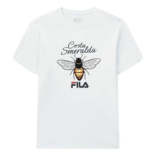 Men's FILA Chest Small Bee Pattern Printing Short Sleeve White T-Shirt F11M028120F-WT