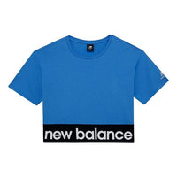 (WMNS) New Balance Logo Embroidered Contrasting Colors Short Sleeve Blue AWT03307-FCB
