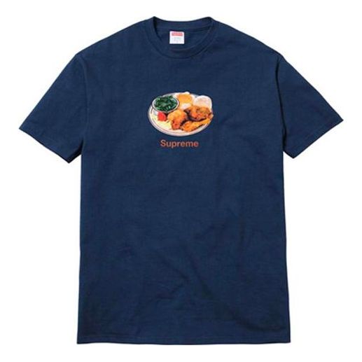 Supreme SS18 Chicken Dinner Tee Navy Printing Short Sleeve Unisex Navy Blue SUP-SS18-0044