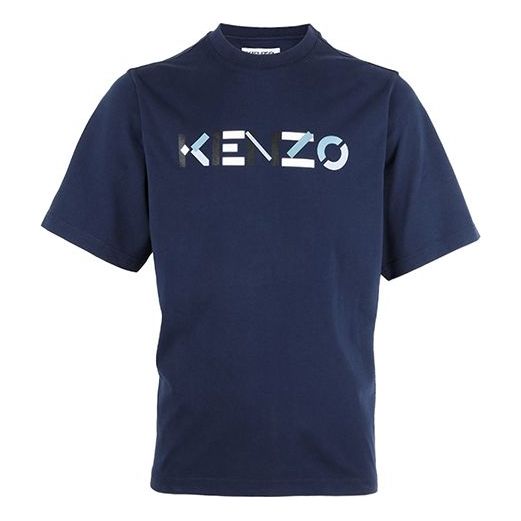 Men's KENZO Alphabet Logo Printing Short Sleeve Navy Blue T-Shirt 5TS0554SK-76