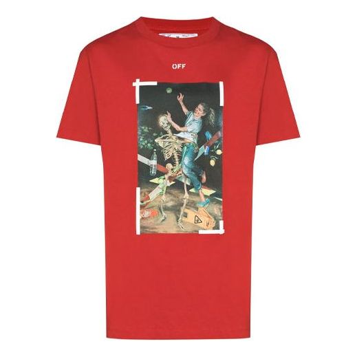Off-White SS21 Printing Round Neck Short Sleeve Loose Fit Red OMAA038F20FAB0152540