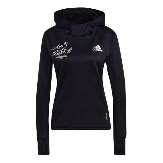 (WMNS) adidas Pattern Alphabet Printing Running Hoodie Black H45367