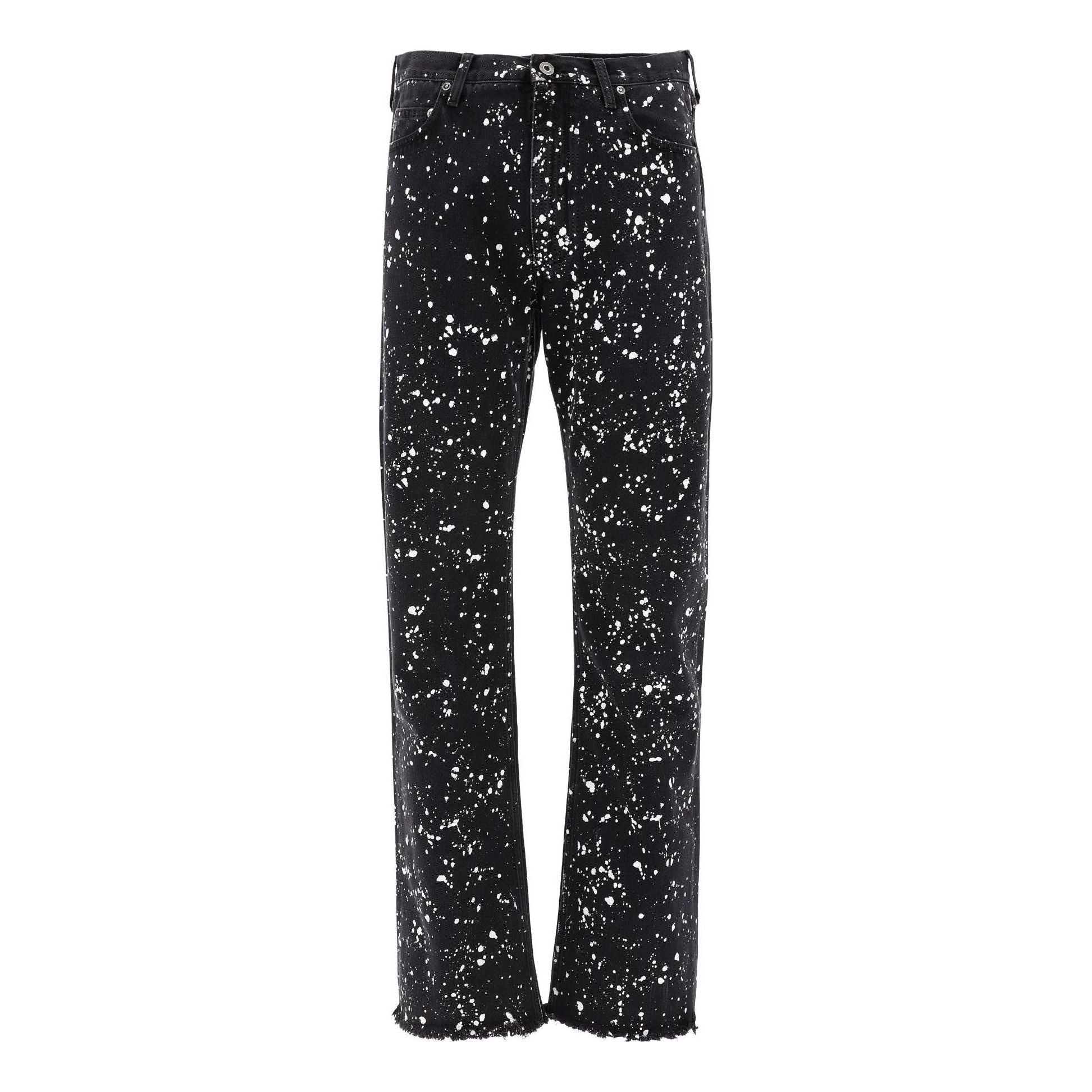 Men's Off-White FW22 Paint Splash Effect Straight Casual Pants/Trousers Version Black OMYA154F22DEN0021000