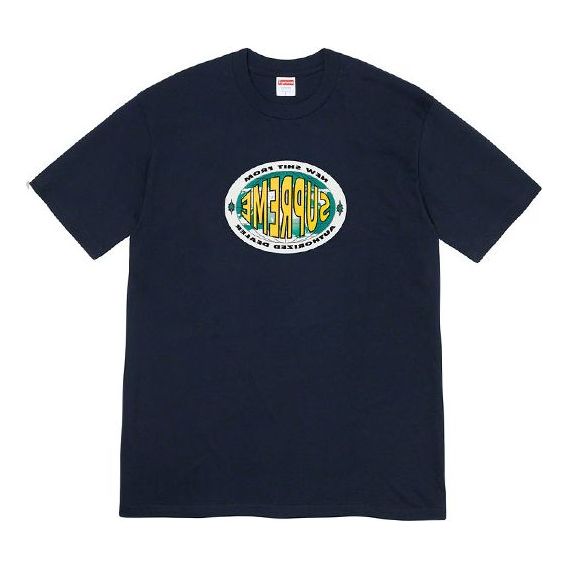 Supreme FW19 Week 1 New Shit Tee Alphabet Logo Short Sleeve Unisex Navy Blue SUP-FW19-032