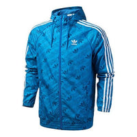 adidas originals Mono Windbreak Full Print Logo hooded Jacket Blue ED7046