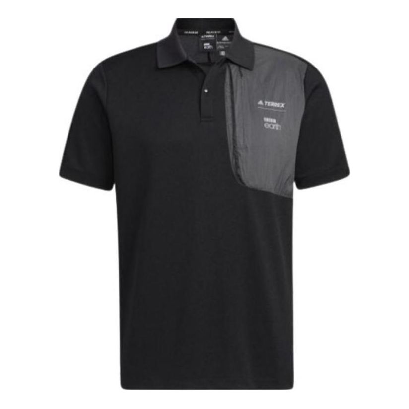 adidas Outdoor Sports Splicing Alphabet Logo Printing Short Sleeve Polo Shirt Black HE5235