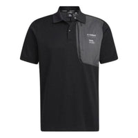 adidas Outdoor Sports Splicing Alphabet Logo Printing Short Sleeve Polo Shirt Black HE5235