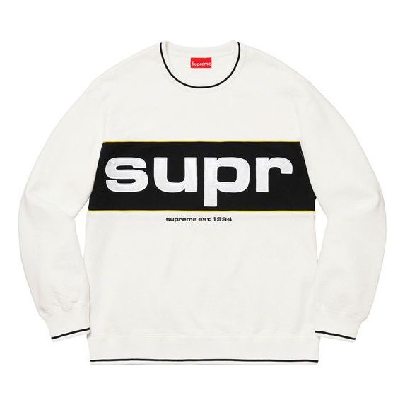 Supreme FW19 Week 7 Piping Crewneck Alphabet Patch Edging Round Neck Unisex White SUP-FW19-656