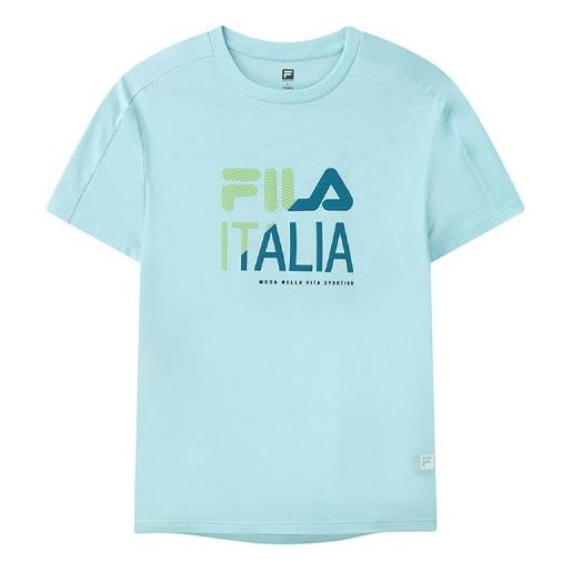 Men's FILA Athletics Logo Printing Sports Pullover Round Neck Short Sleeve Blue T-Shirt A11M121106F-LB