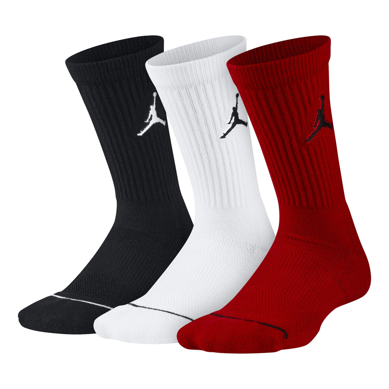 Air Jordan Solid Color Embroidered Athletic Socks Unisex 3 Pairs Black + Red + White SX5545-011