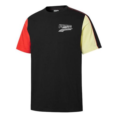 PUMA Decor8 Colorblock Logo Printing Sports Short Sleeve Black 532705-01