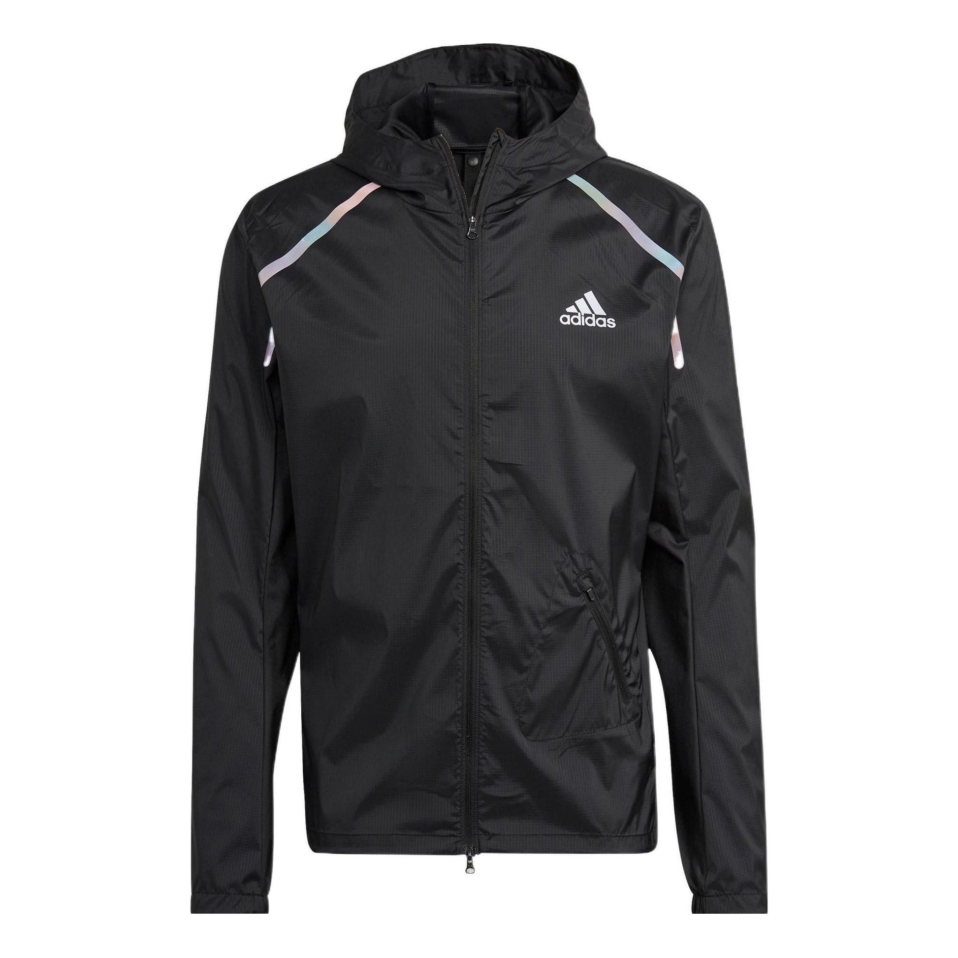 Men's adidas Solid Color Logo Printing Sports Hooded Long Sleeves Jacket Black HK5637