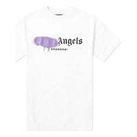 Men's PALM ANGELS Purple Graffiti Logo Short Sleeve White PMAA001S204130530195