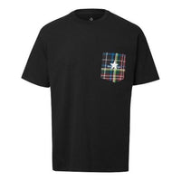 Men's Converse Contrasting Colors Plaid Pocket Casual Round Neck Short Sleeve Black 10020885-001