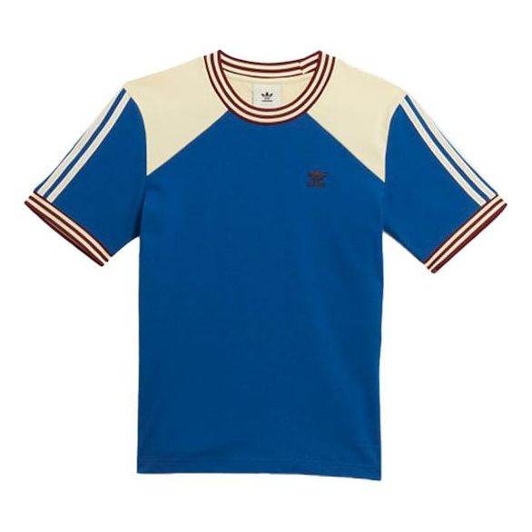 Men's adidas originals College Splicing Contrasting Colors Short Sleeve Navy Blue T-Shirt HC1652