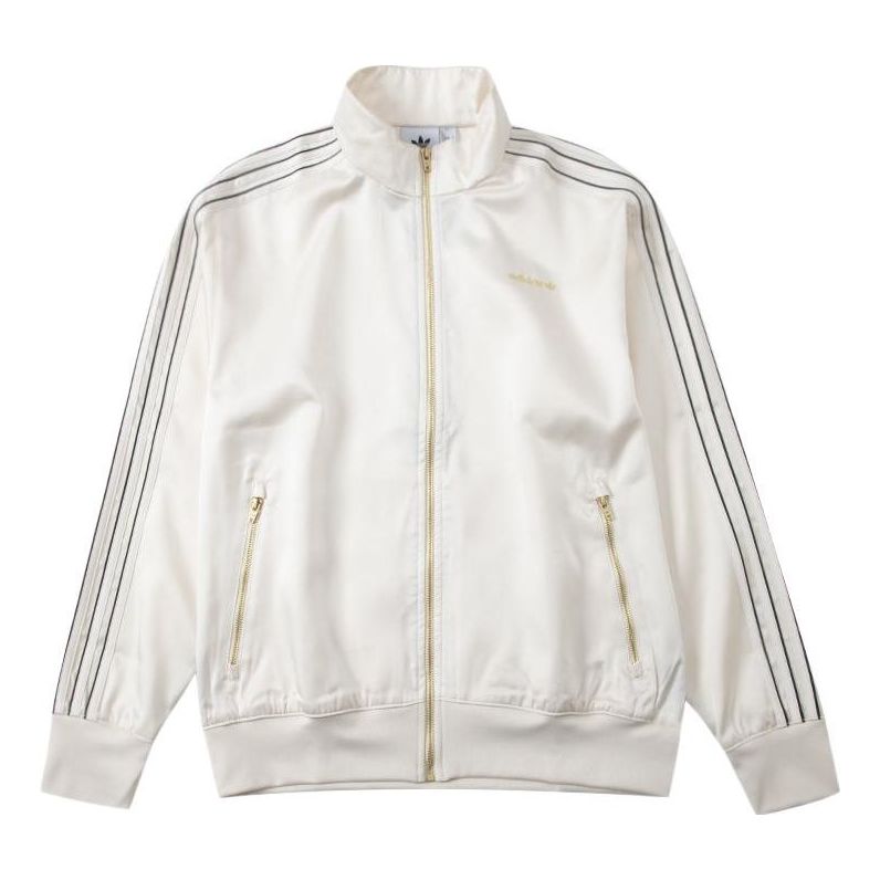 Men's adidas originals Solid Color Line Stand Collar Sports Jacket Autumn White H31291