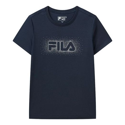(WMNS) FILA Printing Round Neck Short Sleeve Blue F11W122101F-NV