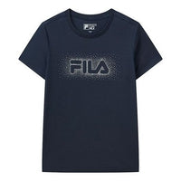 (WMNS) FILA Printing Round Neck Short Sleeve Blue F11W122101F-NV