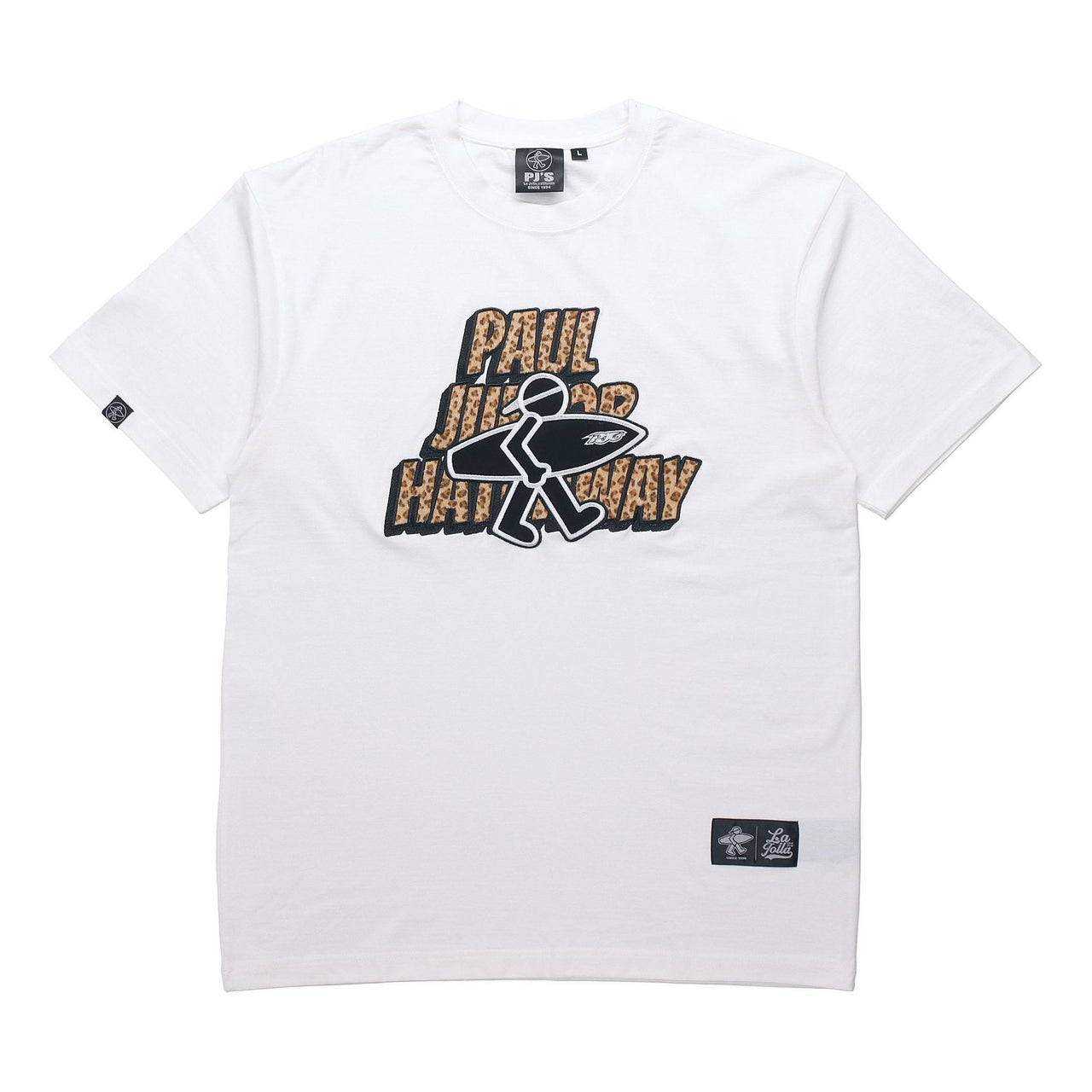 PJs Vigor Surf Leopard print Alphabet Pattern Short Sleeve Unisex White 20SSTS1016-P