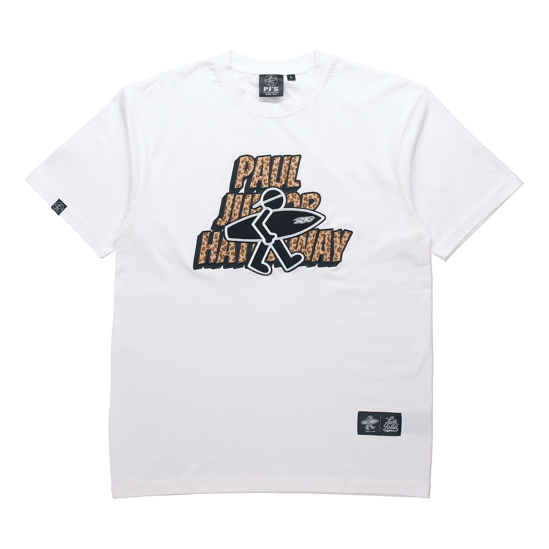 PJs Vigor Surf Leopard print Alphabet Pattern Short Sleeve Unisex White 20SSTS1016-P