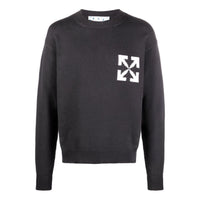 Men's Off-White FW22 Logo Intarsia Knit Round Neck Pullover Wool Sweater Loose Fit Black OMHE119C99KNI0011001