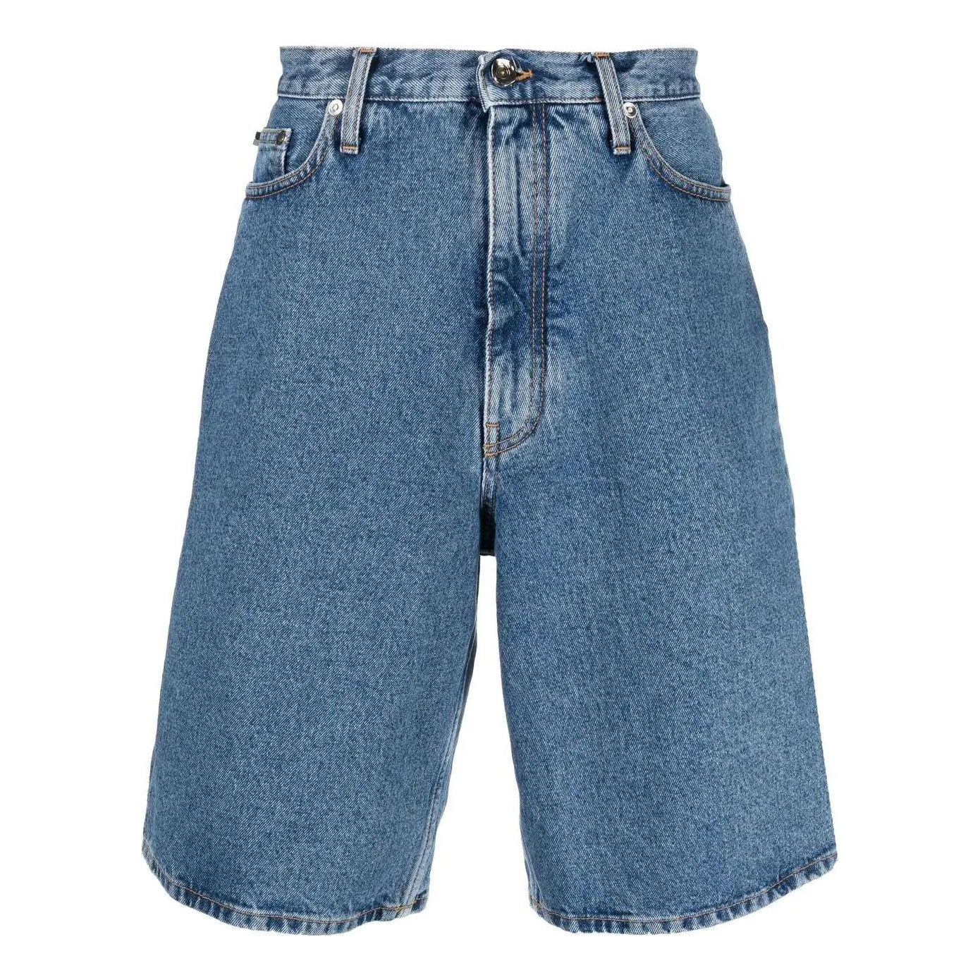 Men's Off-White FW22 Solid Color Arrow Pattern Denim Shorts Blue OMYC010C99DEN0034901