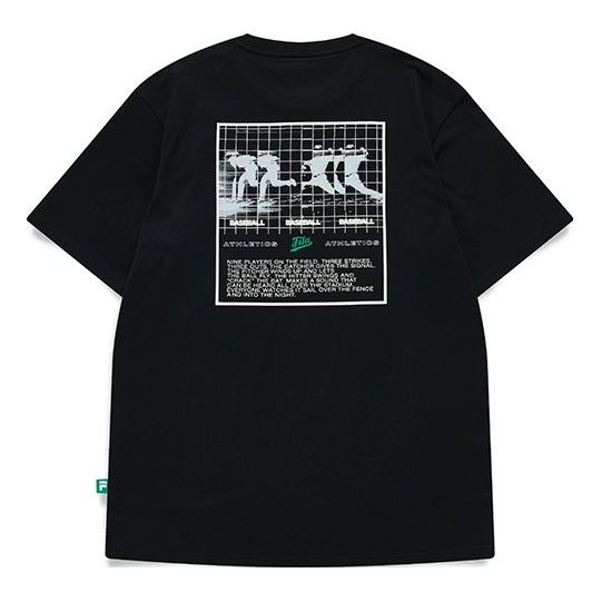 Men's FILA FUSION Subject Pattern Printing Knit Loose Sports Short Sleeve Black T11M132106F-BK