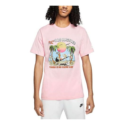 Nike Sportswear La Beach Casual Printing Round Neck Short Sleeve Pink DJ5312-654